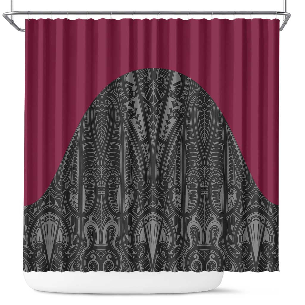 Queensland Maori Rugby Nga Hau e Wha Shower Curtain Maroon Motif