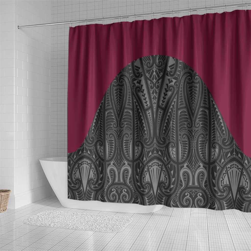 Queensland Maori Rugby Nga Hau e Wha Shower Curtain Maroon Motif