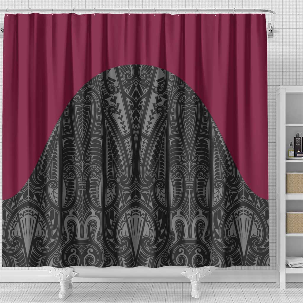 Queensland Maori Rugby Nga Hau e Wha Shower Curtain Maroon Motif