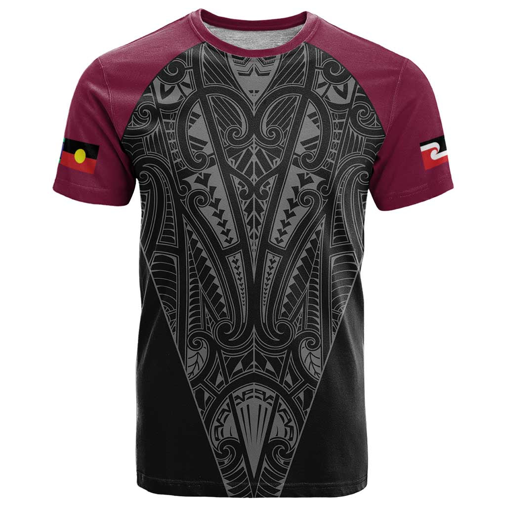 Queensland Maori Rugby Nga Hau e Wha T Shirt Maroon Motif