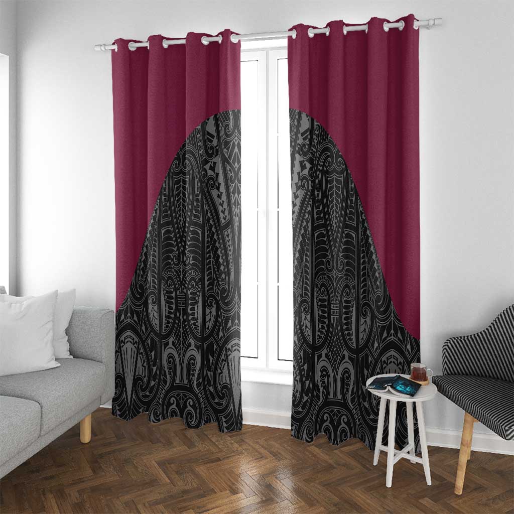 Queensland Maori Rugby Nga Hau e Wha Window Curtain Maroon Motif LT9 With Grommets Maroon - Polynesian Pride