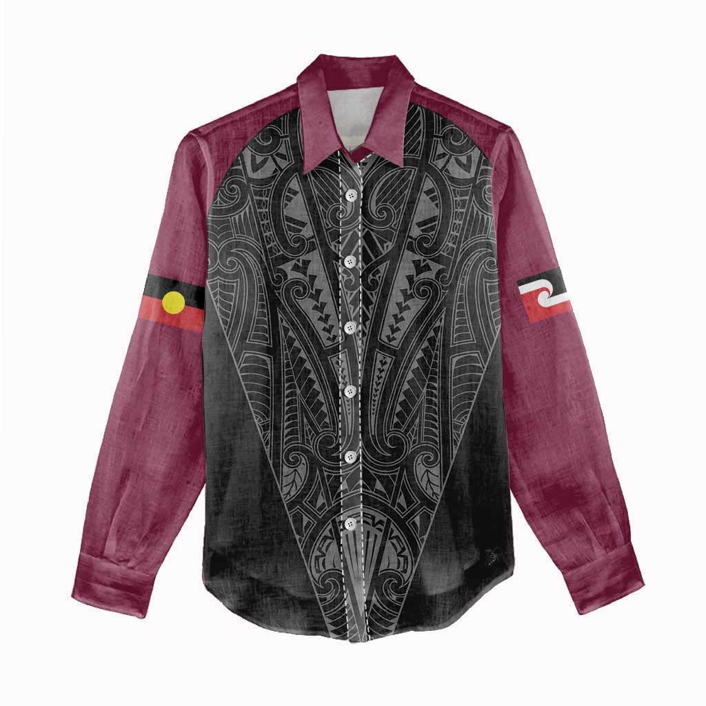 Queensland Maori Rugby Nga Hau e Wha Women Casual Shirt Maroon Motif