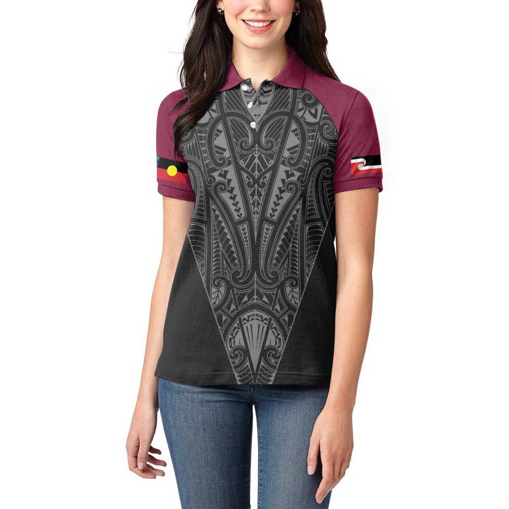 Queensland Maori Rugby Nga Hau e Wha Women Polo Shirt Maroon Motif