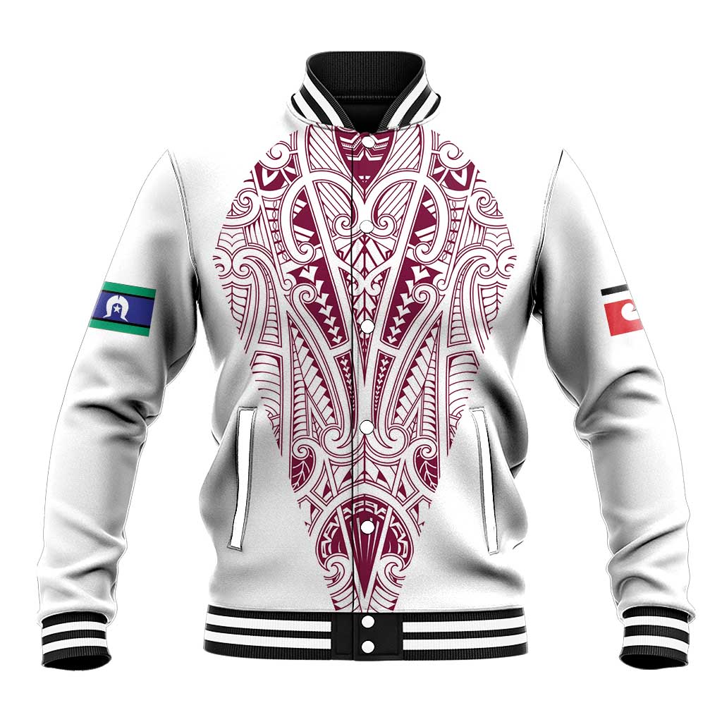 Queensland Maori Rugby Nga Hau e Wha Baseball Jacket White Motif