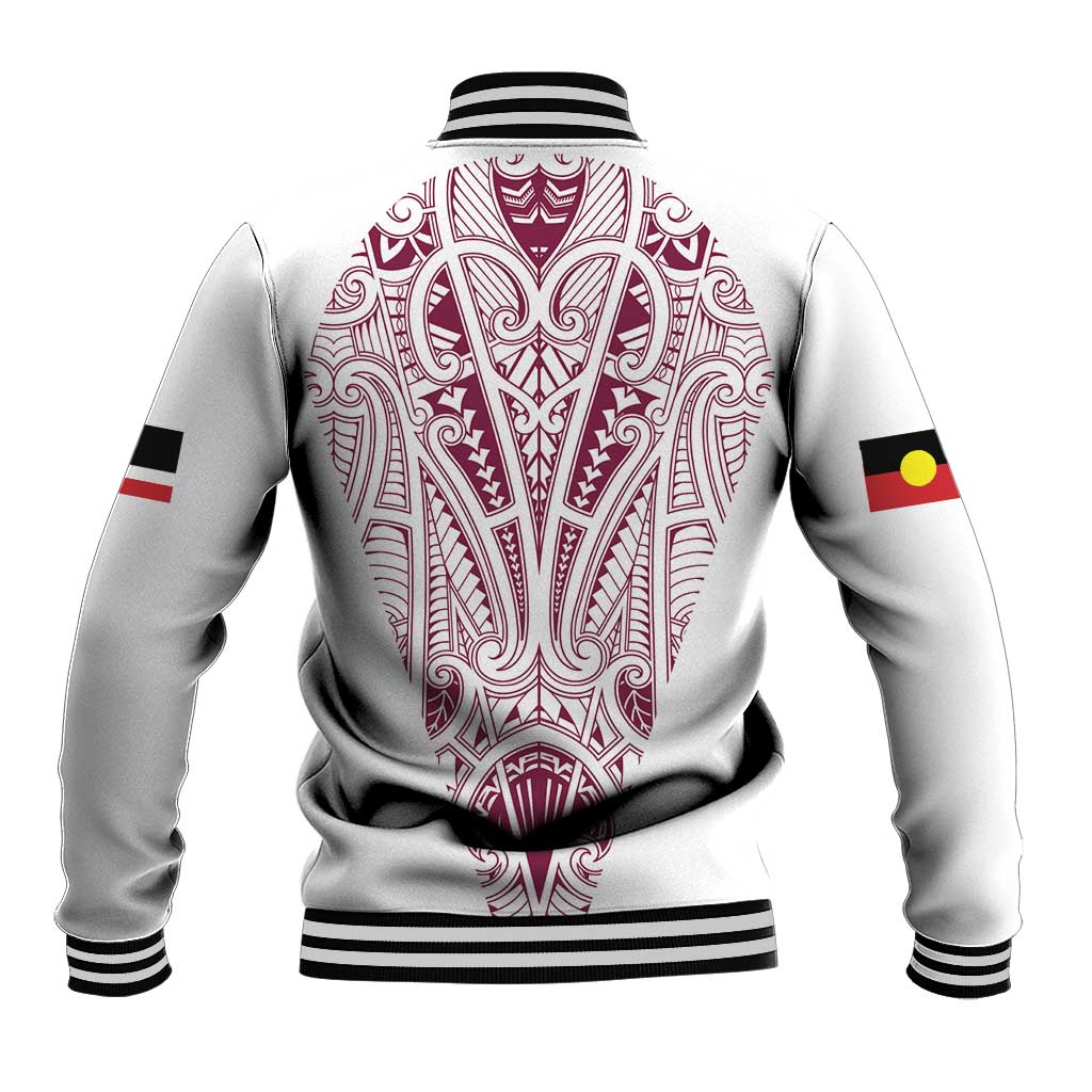 Queensland Maori Rugby Nga Hau e Wha Baseball Jacket White Motif