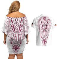 Queensland Maori Rugby Nga Hau e Wha Couples Matching Off Shoulder Short Dress and Hawaiian Shirt White Motif