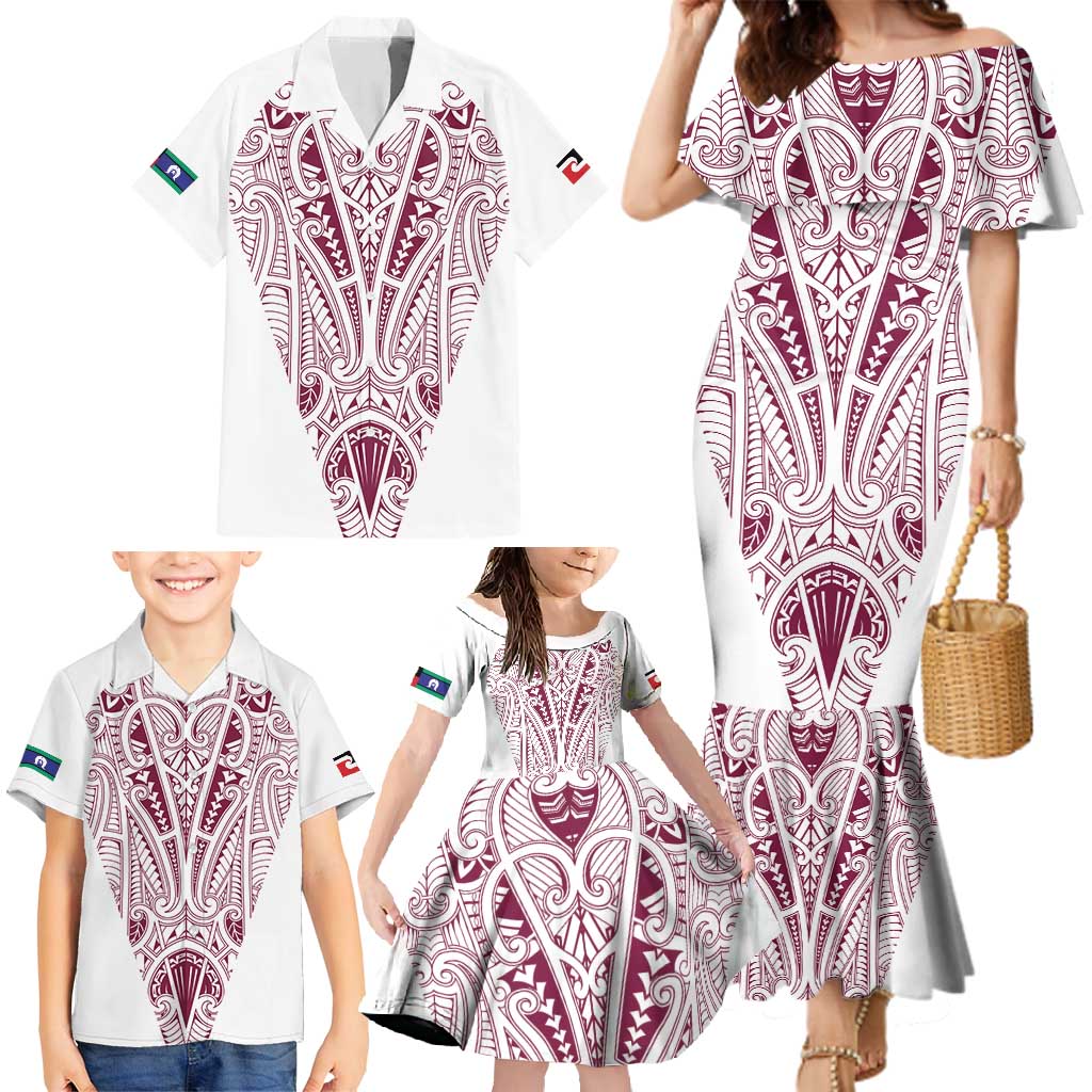 Queensland Maori Rugby Nga Hau e Wha Family Matching Mermaid Dress and Hawaiian Shirt White Motif