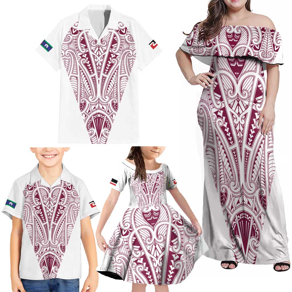 Queensland Maori Rugby Nga Hau e Wha Family Matching Off Shoulder Maxi Dress and Hawaiian Shirt White Motif