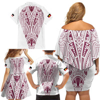 Queensland Maori Rugby Nga Hau e Wha Family Matching Off Shoulder Short Dress and Hawaiian Shirt White Motif