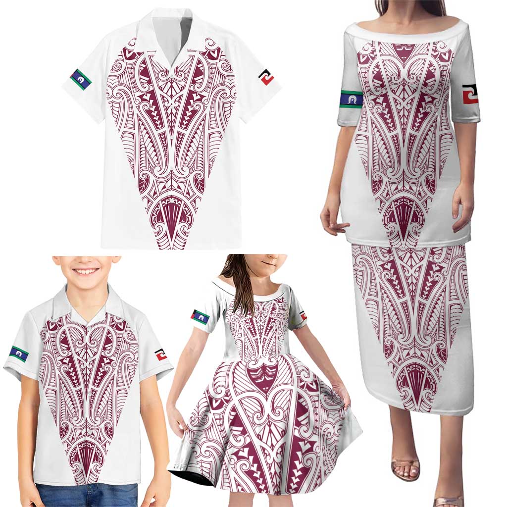 Queensland Maori Rugby Nga Hau e Wha Family Matching Puletasi and Hawaiian Shirt White Motif
