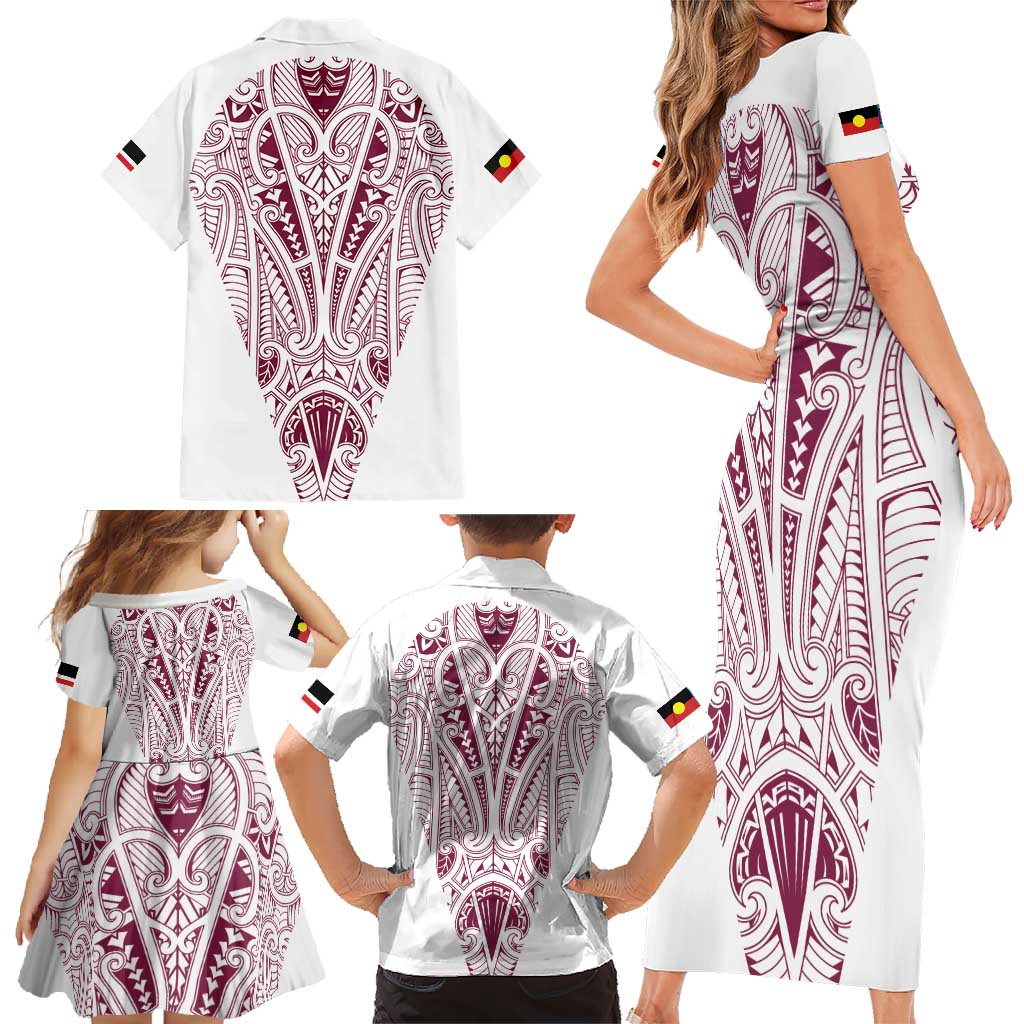 Queensland Maori Rugby Nga Hau e Wha Family Matching Short Sleeve Bodycon Dress and Hawaiian Shirt White Motif