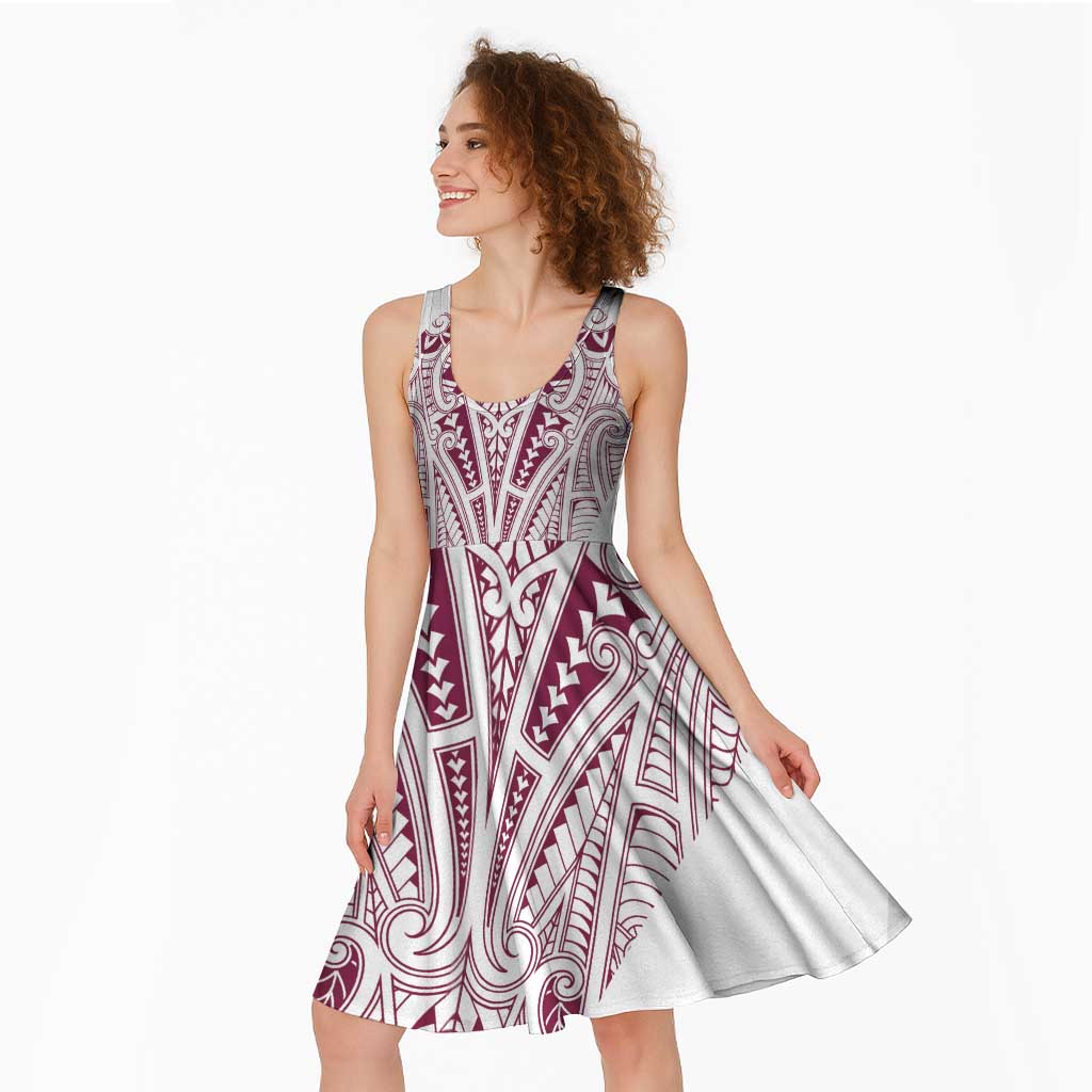 Queensland Maori Rugby Nga Hau e Wha Midi Dress White Motif LT9 - Polynesian Pride