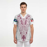 Queensland Maori Rugby Nga Hau e Wha Scrub Top White Motif - Polynesian Pride
