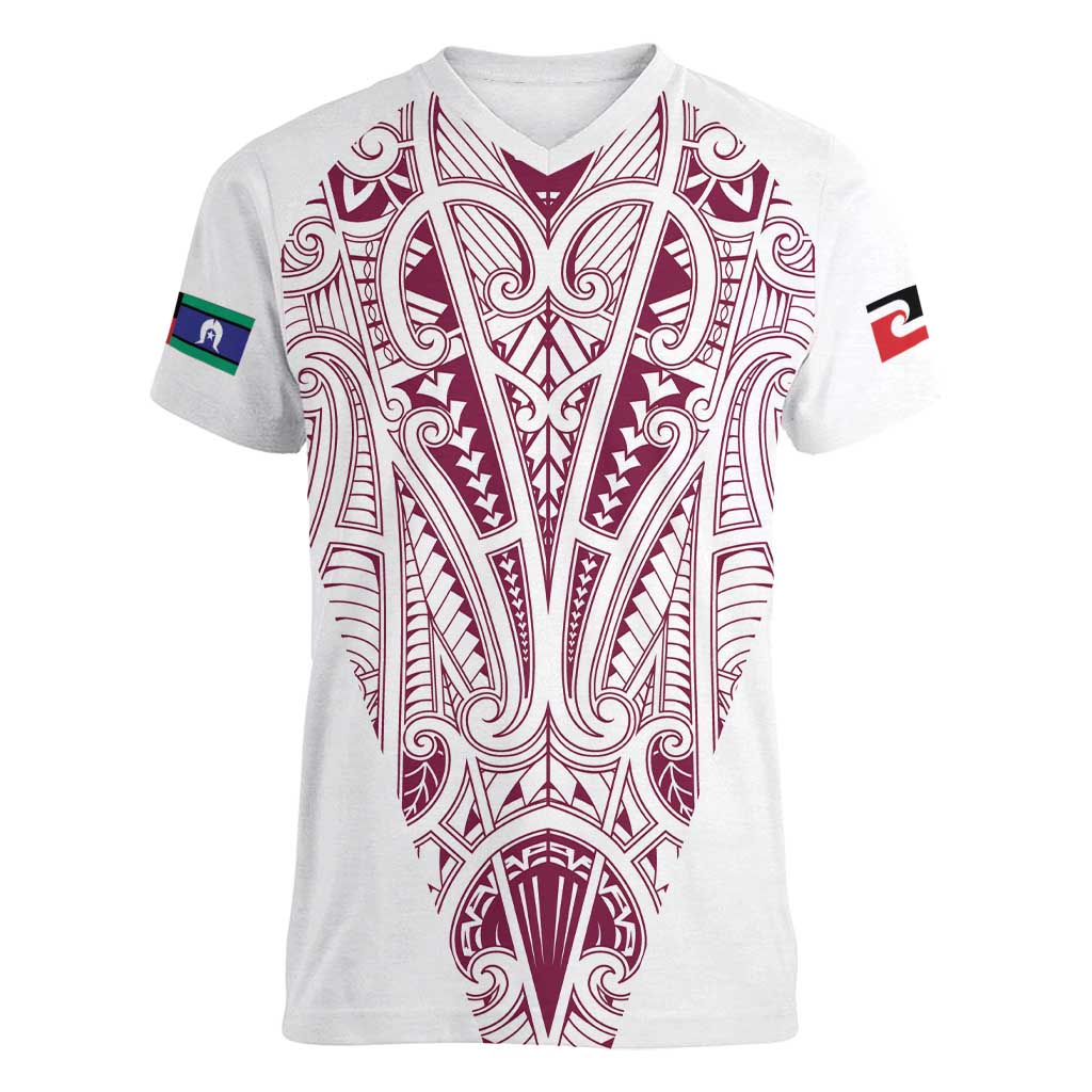 Queensland Maori Rugby Nga Hau e Wha Women V-Neck T-Shirt White Motif