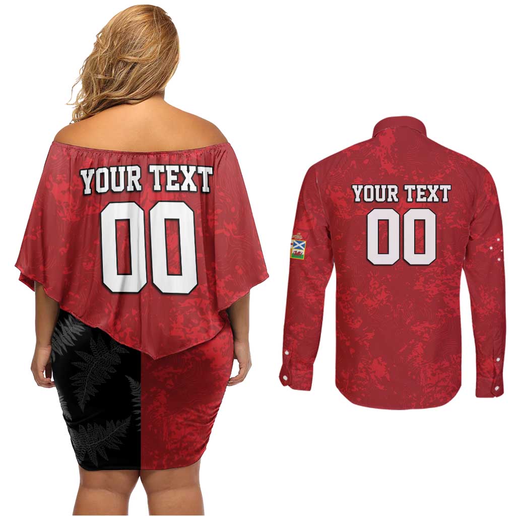 Custom British Lions-AUNZ Couples Matching Off Shoulder Short Dress and Long Sleeve Button Shirt Australia-New Zealand Indigenous Motif