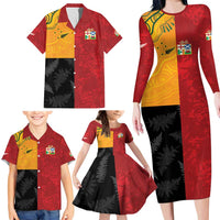 Custom British Lions-AUNZ Family Matching Long Sleeve Bodycon Dress and Hawaiian Shirt Australia-New Zealand Indigenous Motif