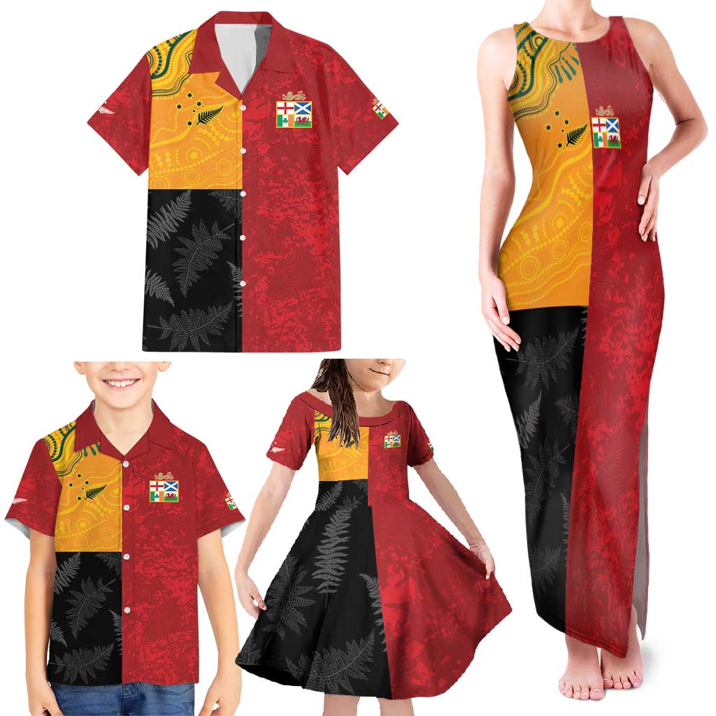 Custom British Lions-AUNZ Family Matching Tank Maxi Dress and Hawaiian Shirt Australia-New Zealand Indigenous Motif