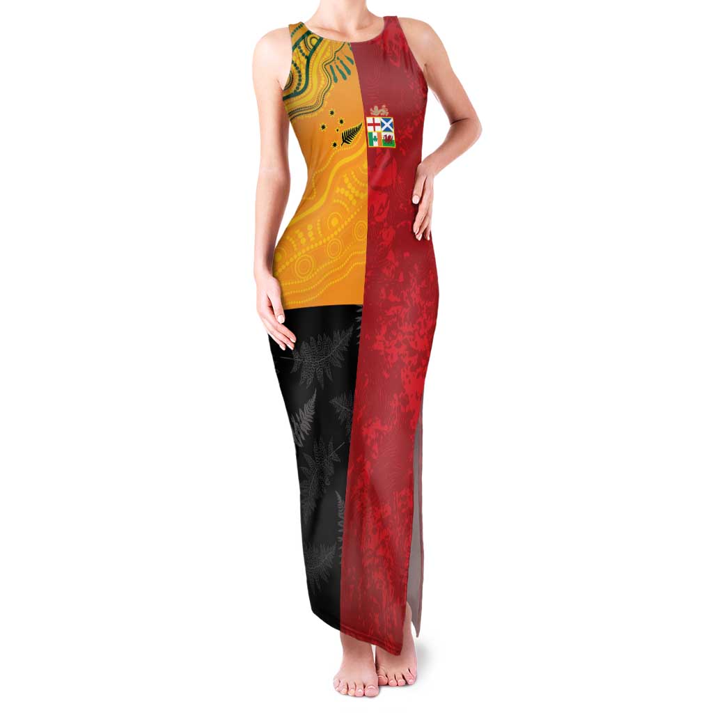 Custom British Lions-AUNZ Family Matching Tank Maxi Dress and Hawaiian Shirt Australia-New Zealand Indigenous Motif