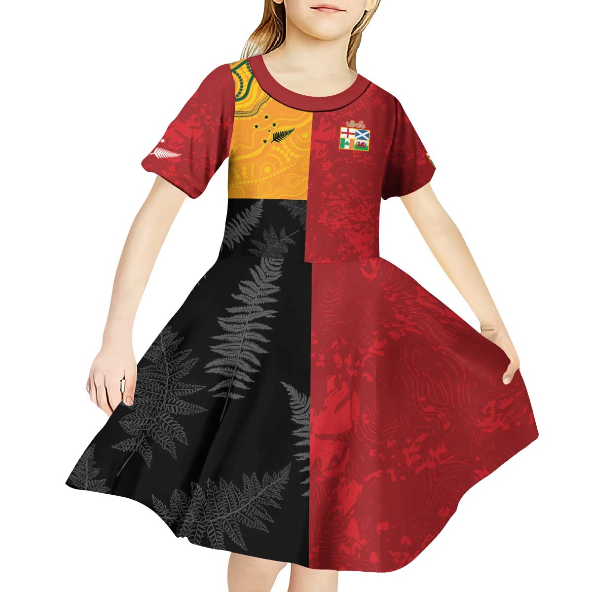 Custom British Lions-AUNZ Kid Short Sleeve Dress Australia-New Zealand Indigenous Motif