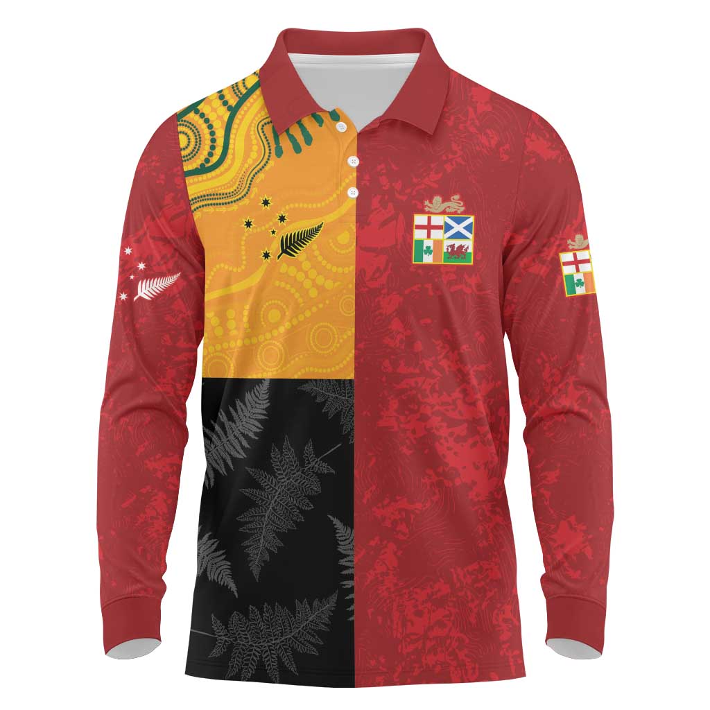 Custom British Lions-AUNZ Long Sleeve Polo Shirt Australia-New Zealand Indigenous Motif