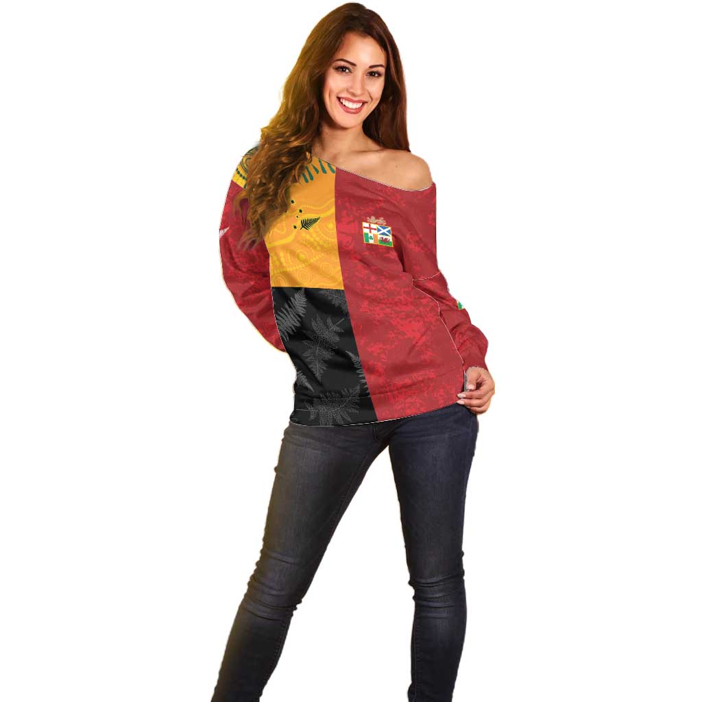 Custom British Lions-AUNZ Off Shoulder Sweater Australia-New Zealand Indigenous Motif