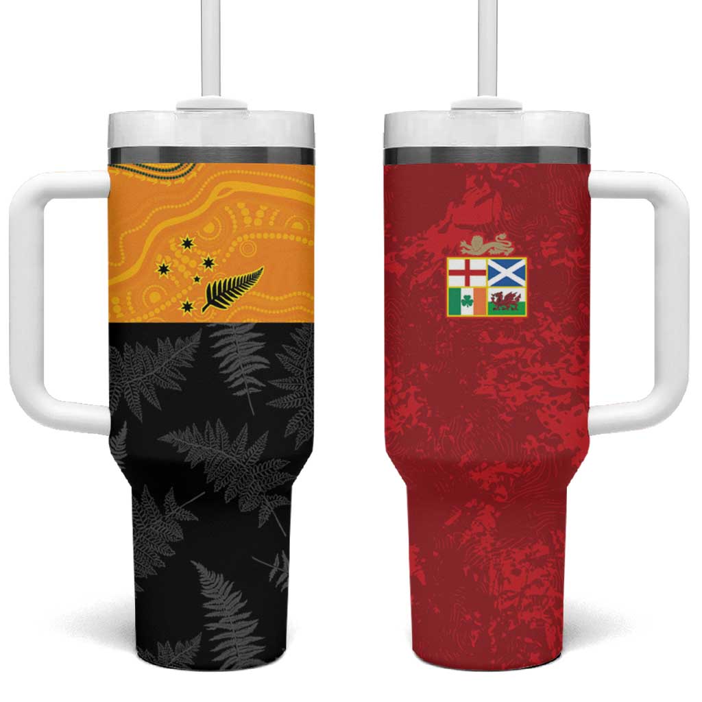 Custom British Lions-AUNZ Tumbler With Handle Australia-New Zealand Indigenous Motif LT9 One Size: 40 oz Red - Polynesian Pride