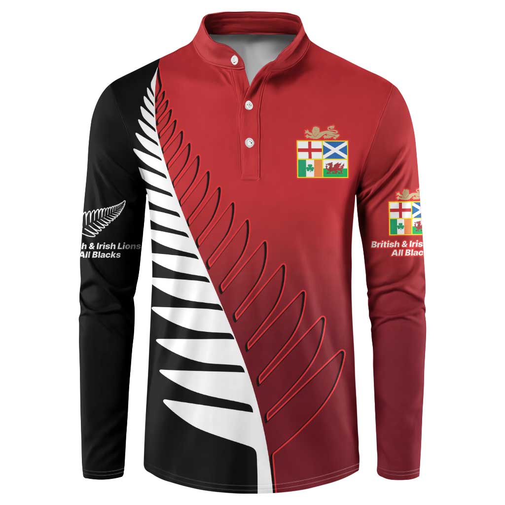 Custom British Lions New Zealand Button Sweatshirt Half Black Fern