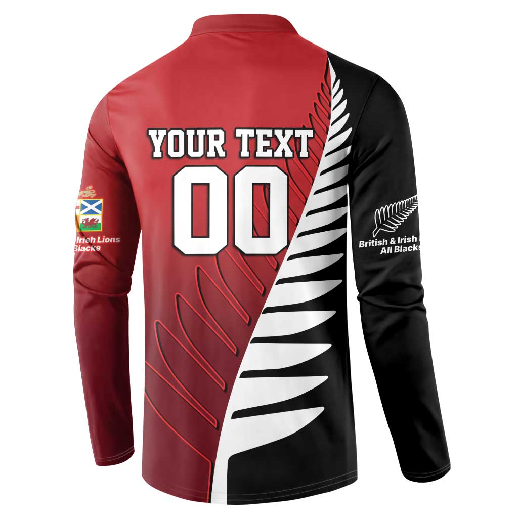 Custom British Lions New Zealand Button Sweatshirt Half Black Fern