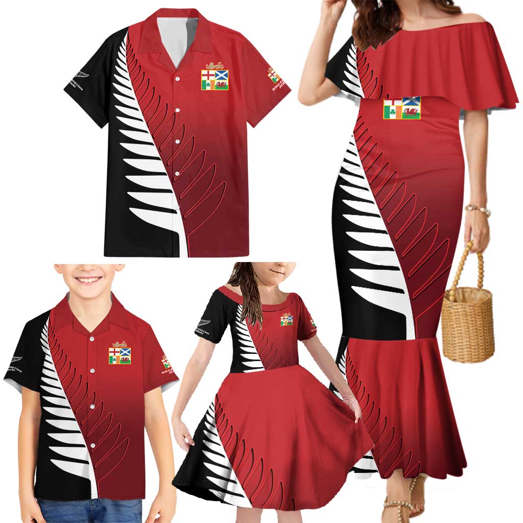 Custom British Lions New Zealand Family Matching Mermaid Dress and Hawaiian Shirt Half Black Fern