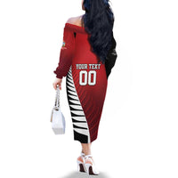 Custom British Lions New Zealand Family Matching Off The Shoulder Long Sleeve Dress and Hawaiian Shirt Half Black Fern