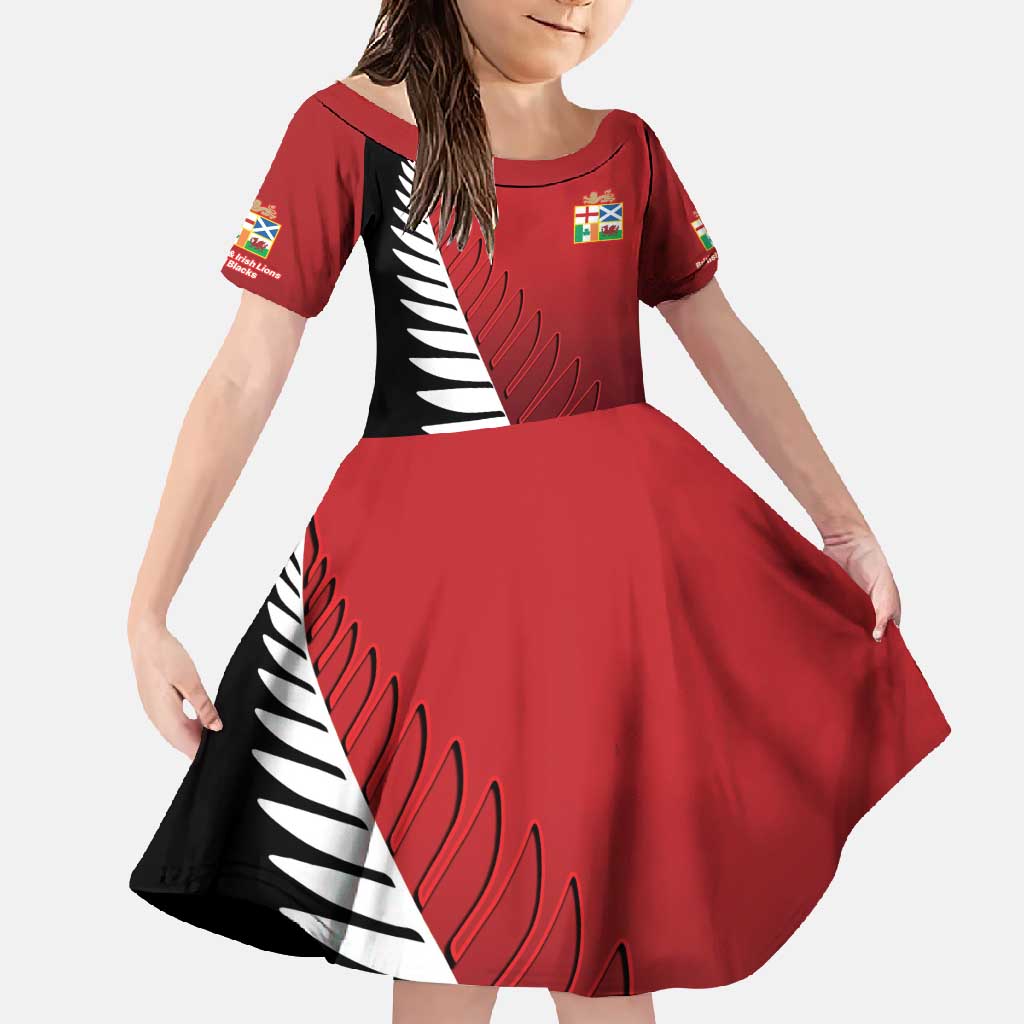 Custom British Lions New Zealand Family Matching Off Shoulder Maxi Dress and Hawaiian Shirt Half Black Fern