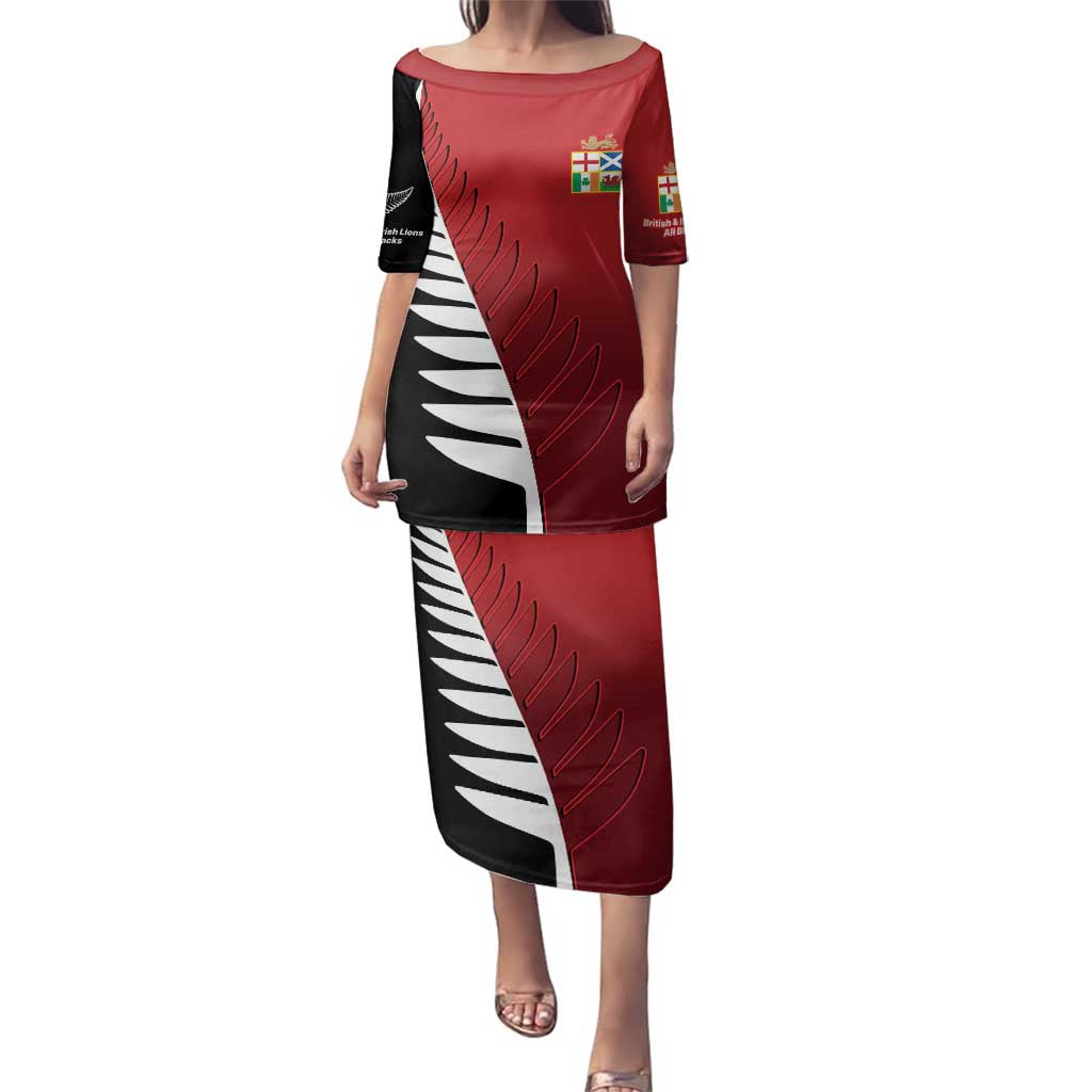 Custom British Lions New Zealand Family Matching Puletasi and Hawaiian Shirt Half Black Fern