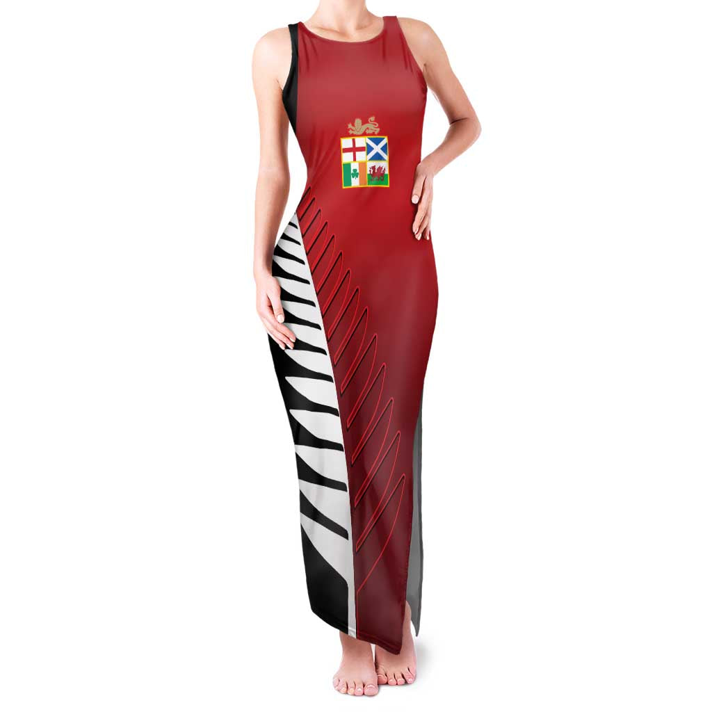 Custom British Lions New Zealand Family Matching Tank Maxi Dress and Hawaiian Shirt Half Black Fern