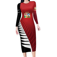 Custom British Lions New Zealand Long Sleeve Bodycon Dress Half Black Fern