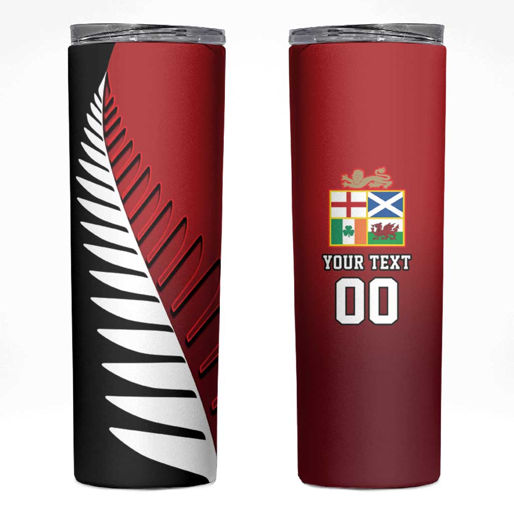 Custom British Lions New Zealand Skinny Tumbler Half Black Fern LT9 Red - Polynesian Pride