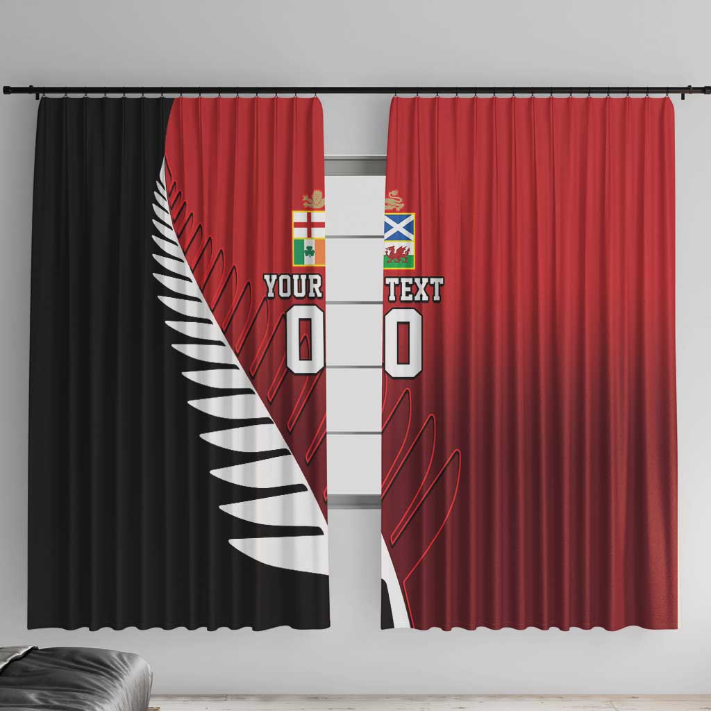 Custom British Lions New Zealand Window Curtain Half Black Fern LT9 With Hooks Red - Polynesian Pride