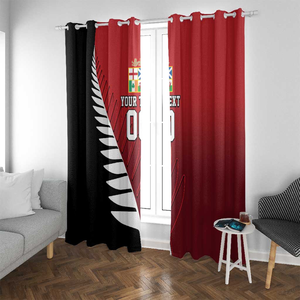 Custom British Lions New Zealand Window Curtain Half Black Fern LT9 With Grommets Red - Polynesian Pride