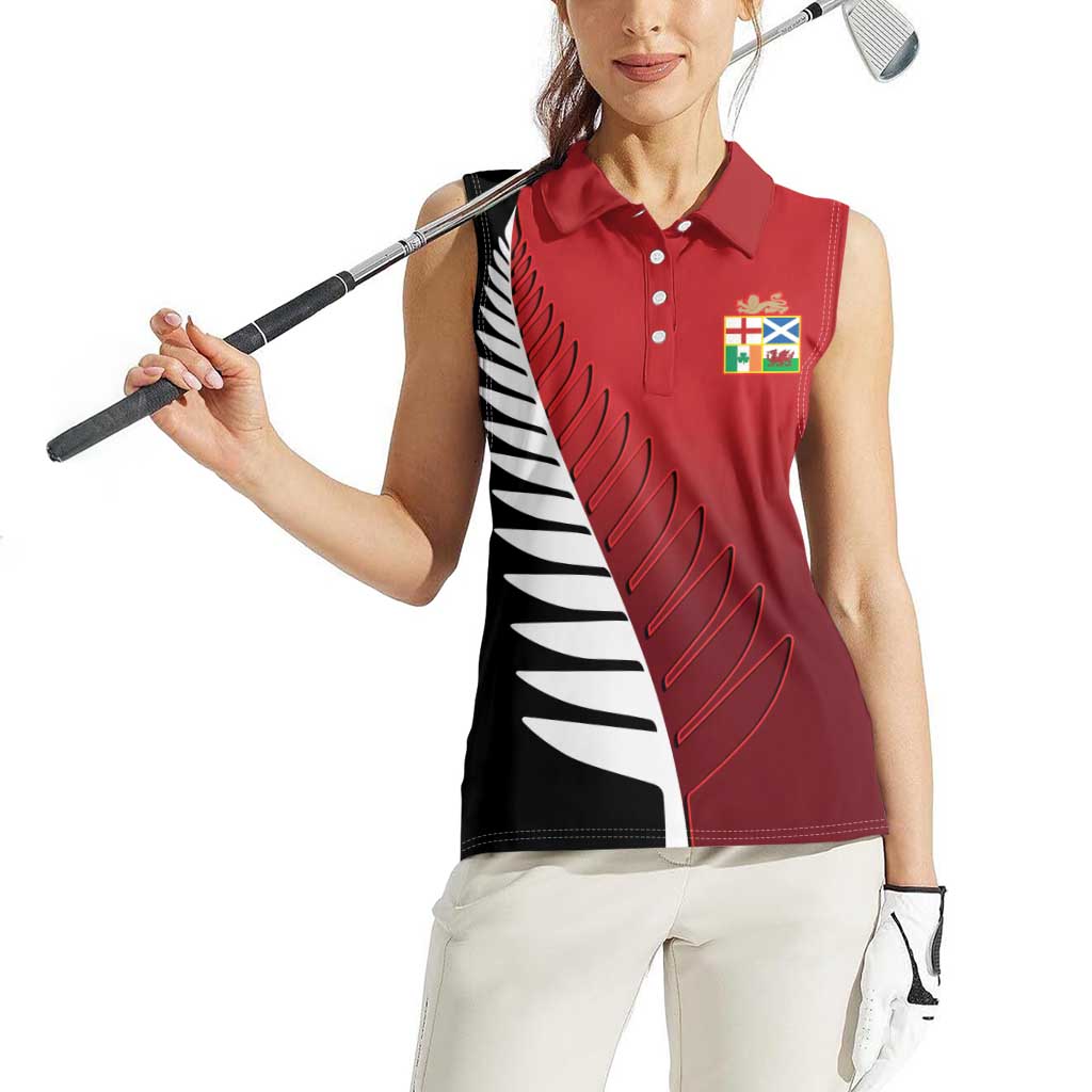 Custom British Lions New Zealand Women Sleeveless Polo Shirt Half Black Fern