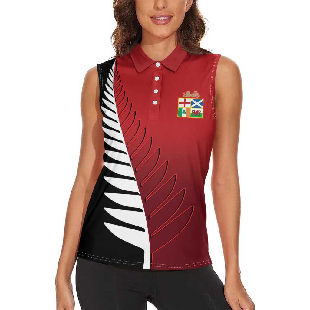 Custom British Lions New Zealand Women Sleeveless Polo Shirt Half Black Fern