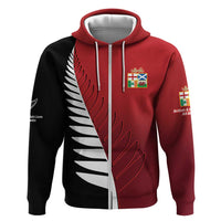 Custom British Lions New Zealand Zip Hoodie Half Black Fern LT9 Zip Hoodie Red - Polynesian Pride