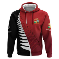 Custom British Lions New Zealand Zip Hoodie Half Black Fern LT9 Pullover Hoodie Red - Polynesian Pride
