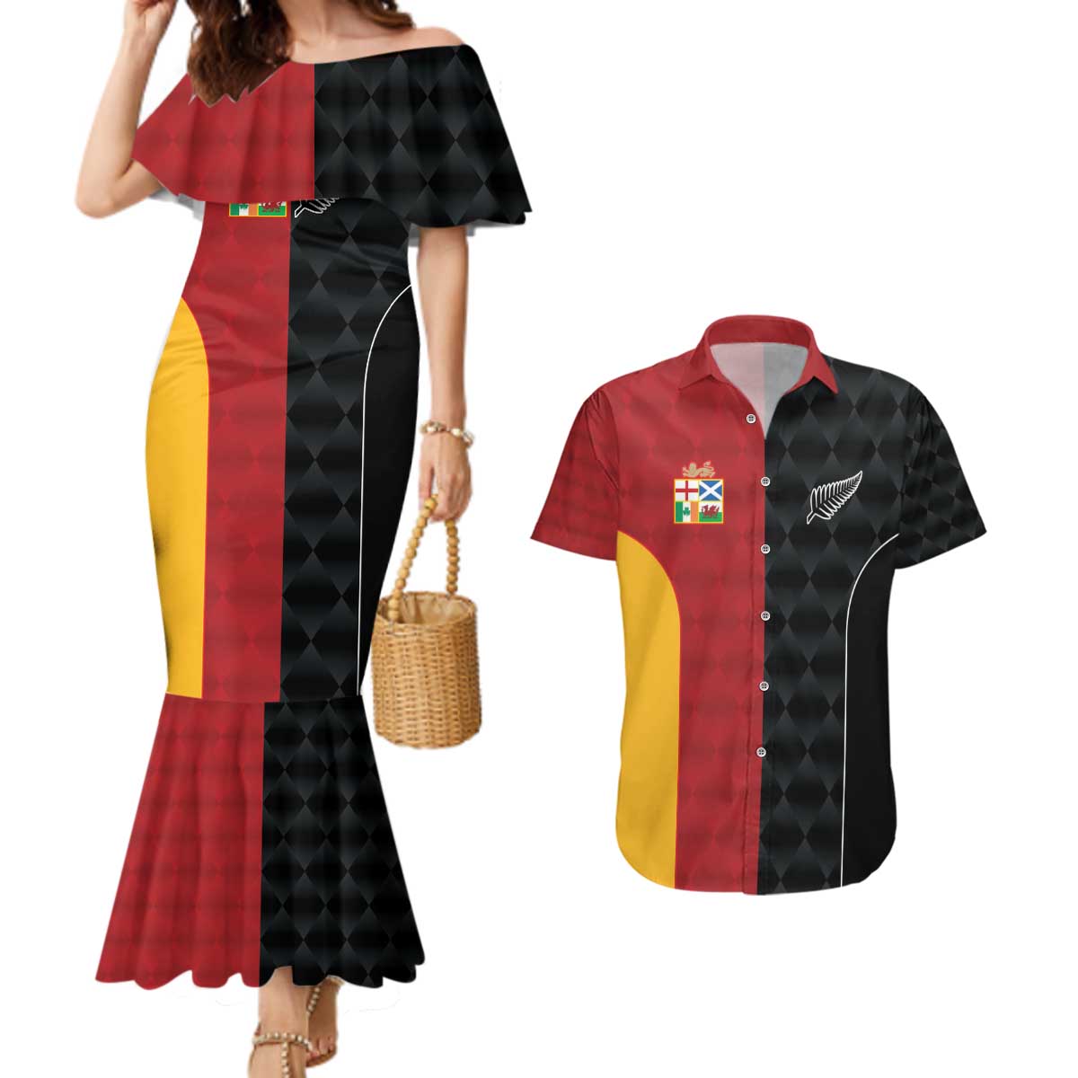 Custom British Lions New Zealand Couples Matching Mermaid Dress and Hawaiian Shirt Sporty Style