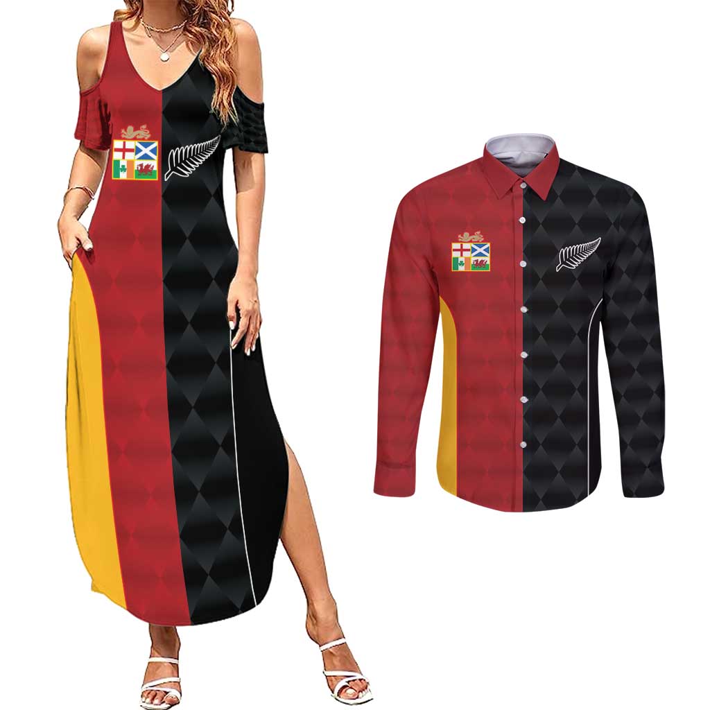Custom British Lions New Zealand Couples Matching Summer Maxi Dress and Long Sleeve Button Shirt Sporty Style