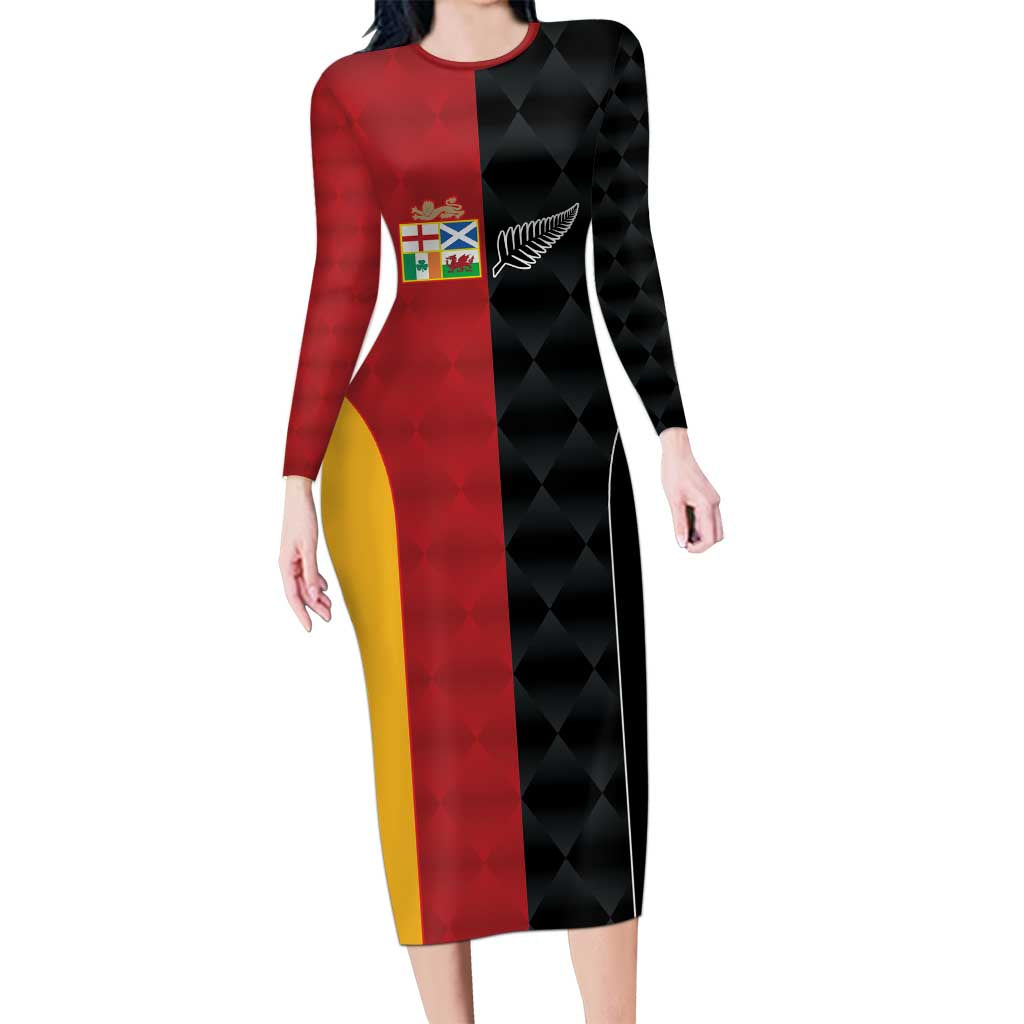 Custom British Lions New Zealand Family Matching Long Sleeve Bodycon Dress and Hawaiian Shirt Sporty Style