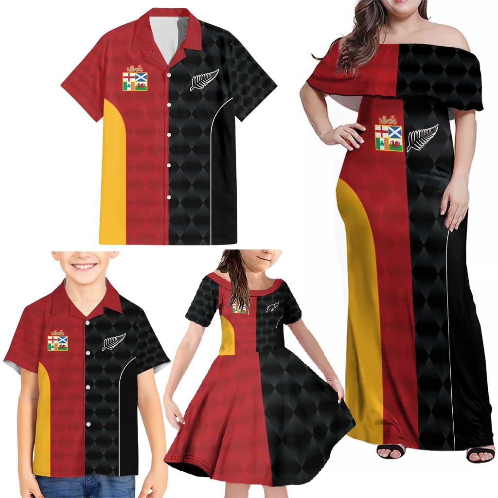 Custom British Lions New Zealand Family Matching Off Shoulder Maxi Dress and Hawaiian Shirt Sporty Style