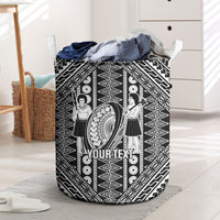 Fiji Custom Rugby National Heritage Laundry Basket Black Traditional Masi Inspired