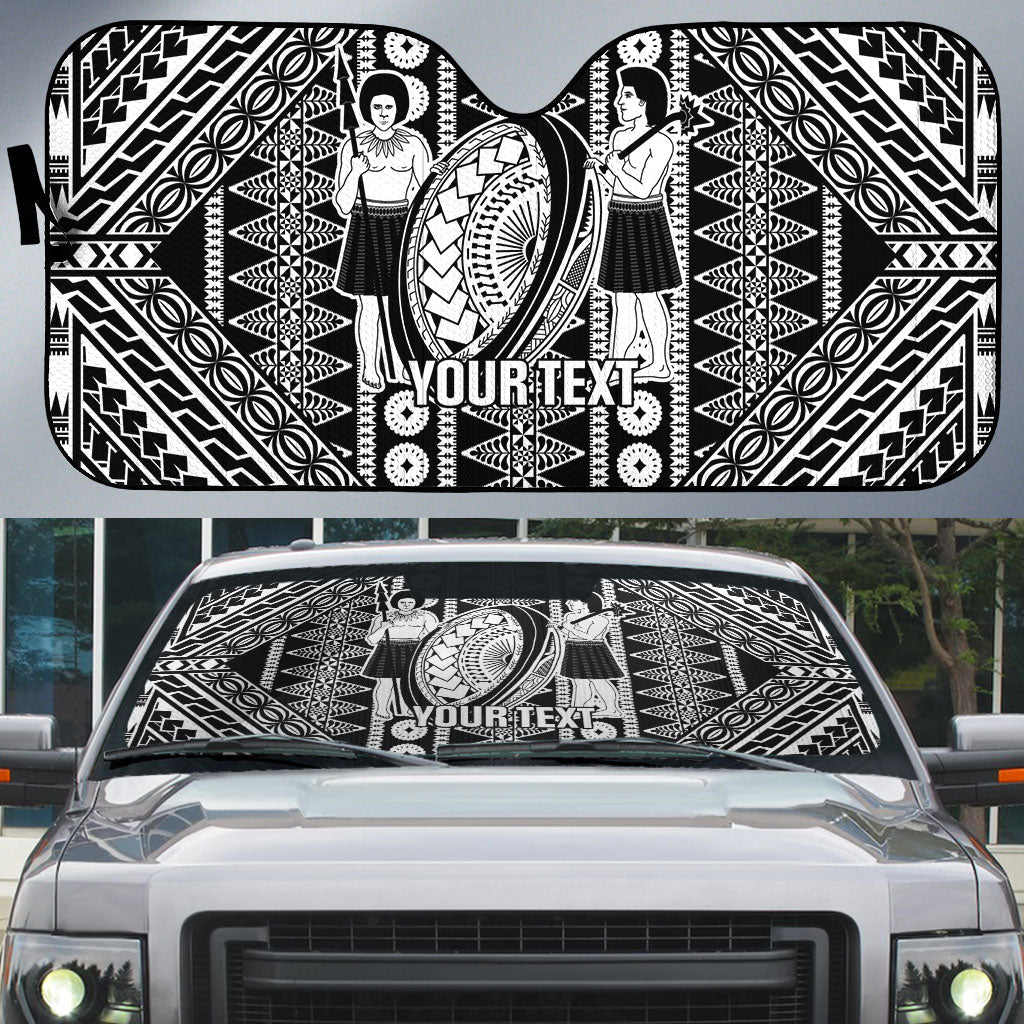 Fiji Custom Rugby National Heritage Auto Sun Shade Black Traditional Masi Inspired