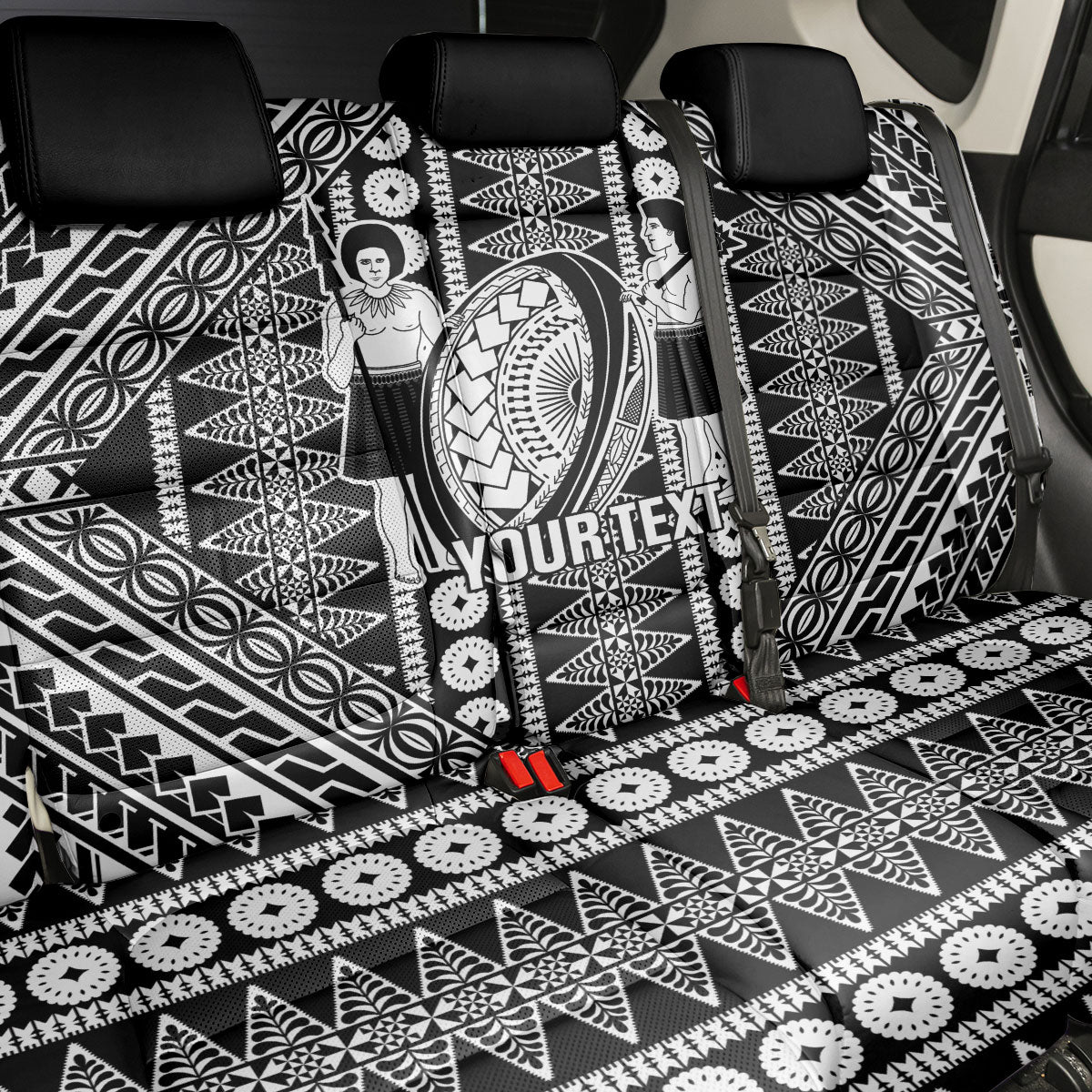 Fiji Custom Rugby National Heritage Back Car Seat Cover Black Traditional Masi Inspired