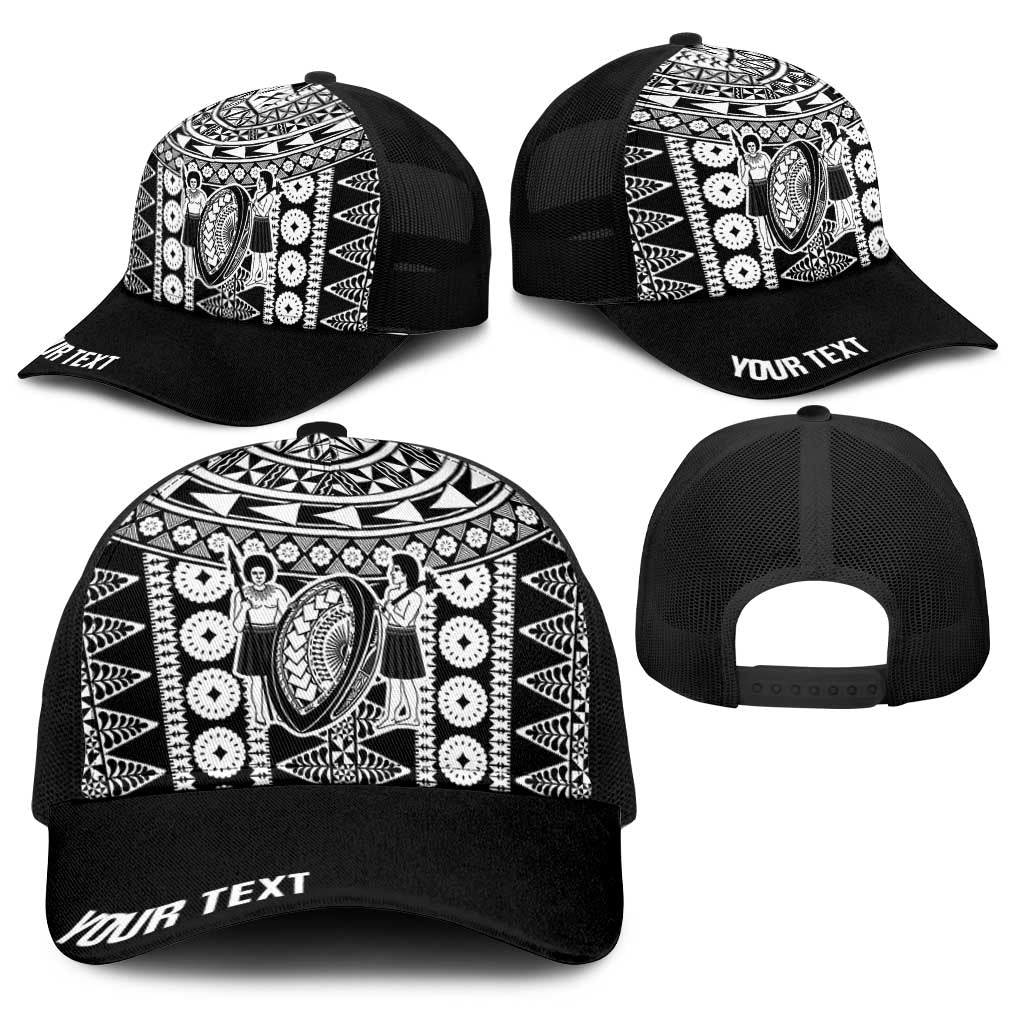 Fiji Personalized Rugby National Heritage Baseball Net Cap Black Traditional Masi Inspired