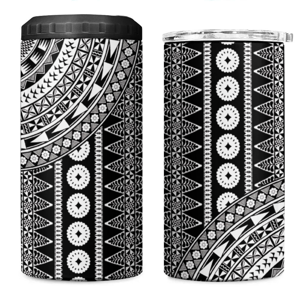 Fiji Custom Rugby National Heritage 4 in 1 Can Cooler Tumbler Black Traditional Masi Inspired LT9 One Size: 16 oz Black - Polynesian Pride